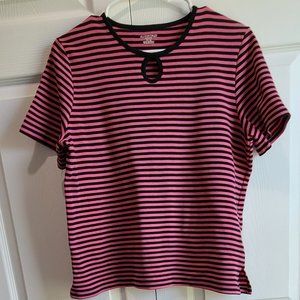 Black & Pink Striped Short Sleeve Top by Allison Daley, Size PL/G (Petite)